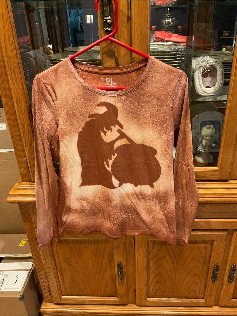 Time and Tru Rust Brown Long-Sleeve Halloween Witch Pumpkin Tee Med